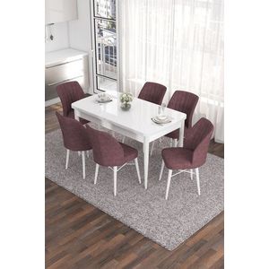 Extendable Dining Table & Chairs Set (7 Pieces) Eva - White, Dusty Rose obraz