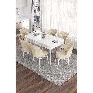 Extendable Dining Table & Chairs Set (7 Pieces) Eva - White, Cream obraz