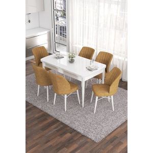Extendable Dining Table & Chairs Set (7 Pieces) Eva - White, Cappuccino obraz