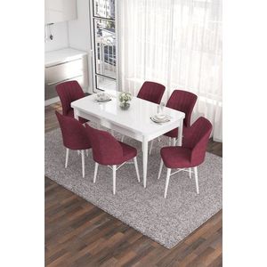 Extendable Dining Table & Chairs Set (7 Pieces) Eva - White, Burgundy obraz