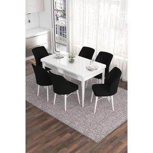 Extendable Dining Table & Chairs Set (7 Pieces) Eva - White, Black obraz