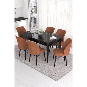Extendable Dining Table & Chairs Set (7 Pieces) Eva - Black Marble, Tile Red obraz