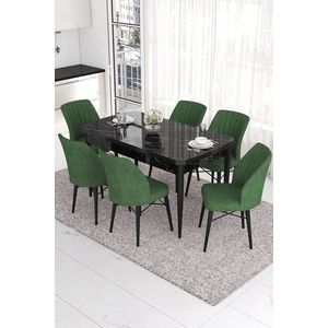 Extendable Dining Table & Chairs Set (7 Pieces) Eva - Black Marble, Khaki obraz