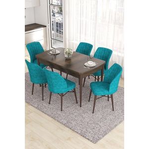 Extendable Dining Table & Chairs Set (7 Pieces) Eva - Baroque, Turquoise obraz