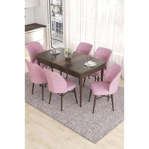 Extendable Dining Table & Chairs Set (7 Pieces) Eva - Baroque, Pink obraz