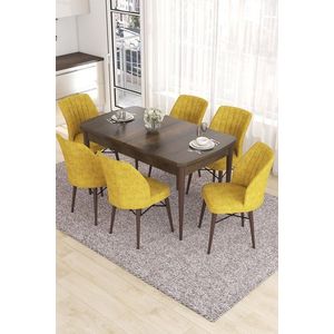 Extendable Dining Table & Chairs Set (7 Pieces) Eva - Baroque, Mustard obraz