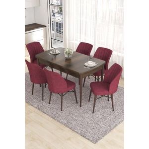 Extendable Dining Table & Chairs Set (7 Pieces) Eva - Baroque, Burgundy obraz