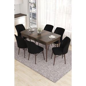 Extendable Dining Table & Chairs Set (7 Pieces) Eva - Baroque, Black obraz