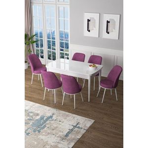 Extendable Dining Table & Chairs Set (7 Pieces) Zen - White, Purple obraz