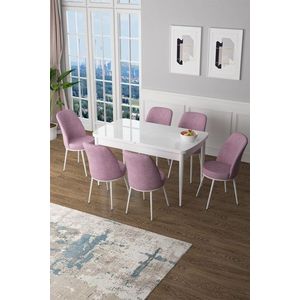 Extendable Dining Table & Chairs Set (7 Pieces) Zen - White, Pink obraz