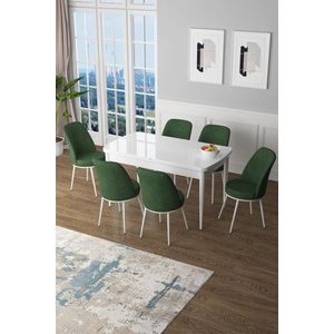 Extendable Dining Table & Chairs Set (7 Pieces) Zen - White, Khaki obraz