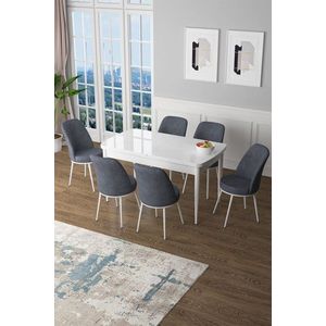 Extendable Dining Table & Chairs Set (7 Pieces) Zen - White, Fume obraz