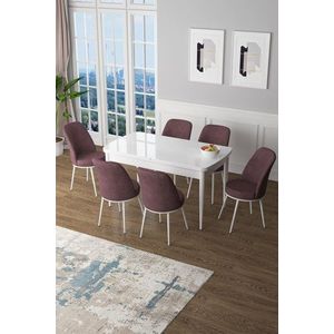 Extendable Dining Table & Chairs Set (7 Pieces) Zen - White, Dusty Rose obraz