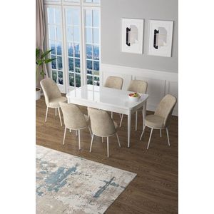 Extendable Dining Table & Chairs Set (7 Pieces) Zen - White, Cream obraz