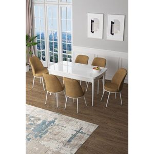 Extendable Dining Table & Chairs Set (7 Pieces) Zen - White, Cappuccino obraz