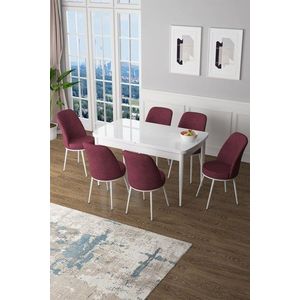 Extendable Dining Table & Chairs Set (7 Pieces) Zen - White, Burgundy obraz