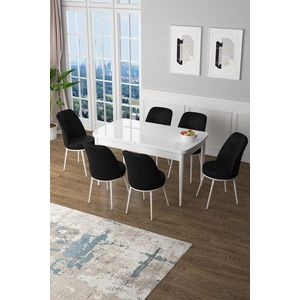 Extendable Dining Table & Chairs Set (7 Pieces) Zen - White, Black obraz