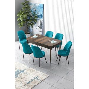 Extendable Dining Table & Chairs Set (7 Pieces) Zen - Baroque, Turquoise obraz