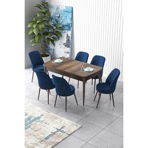 Extendable Dining Table & Chairs Set (7 Pieces) Zen - Baroque, Navy Blue obraz