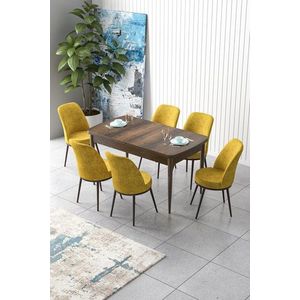 Extendable Dining Table & Chairs Set (7 Pieces) Zen - Baroque, Mustard obraz