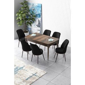 Extendable Dining Table & Chairs Set (7 Pieces) Zen - Baroque, Black obraz