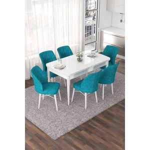 Extendable Dining Table & Chairs Set (7 Pieces) Nef - White, Turquoise obraz