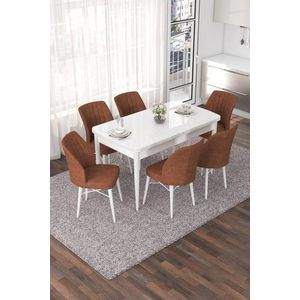 Extendable Dining Table & Chairs Set (7 Pieces) Nef - White, Tile Red obraz