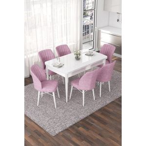Extendable Dining Table & Chairs Set (7 Pieces) Nef - White, Pink obraz