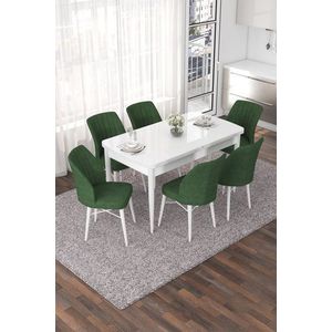 Extendable Dining Table & Chairs Set (7 Pieces) Nef - White, Khaki obraz