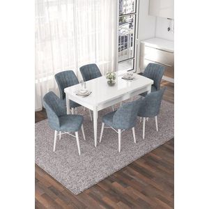 Extendable Dining Table & Chairs Set (7 Pieces) Nef - White, Grey obraz