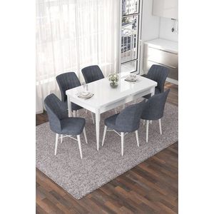 Extendable Dining Table & Chairs Set (7 Pieces) Nef - White, Fume obraz