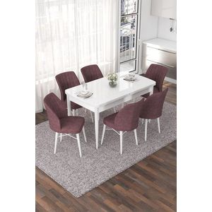 Extendable Dining Table & Chairs Set (7 Pieces) Nef - White, Dusty Rose obraz