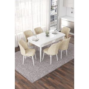 Extendable Dining Table & Chairs Set (7 Pieces) Nef - White, Cream obraz