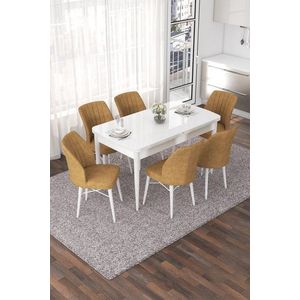 Extendable Dining Table & Chairs Set (7 Pieces) Nef - White, Cappuccino obraz