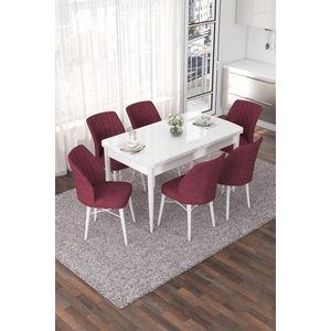 Extendable Dining Table & Chairs Set (7 Pieces) Nef - White, Burgundy obraz