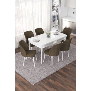 Extendable Dining Table & Chairs Set (7 Pieces) Nef - White, Brown obraz