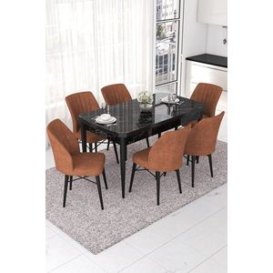 Extendable Dining Table & Chairs Set (7 Pieces) Nef - Black Marble, Tile Red obraz