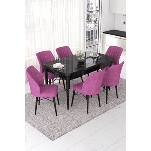 Extendable Dining Table & Chairs Set (7 Pieces) Nef - Black Marble, Purple obraz