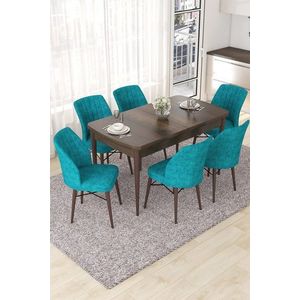 Extendable Dining Table & Chairs Set (7 Pieces) Nef - Baroque, Turquoise obraz