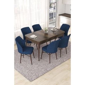Extendable Dining Table & Chairs Set (7 Pieces) Nef - Baroque, Navy Blue obraz