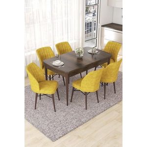 Extendable Dining Table & Chairs Set (7 Pieces) Nef - Baroque, Mustard obraz
