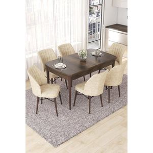 Extendable Dining Table & Chairs Set (7 Pieces) Nef - Baroque, Cream obraz