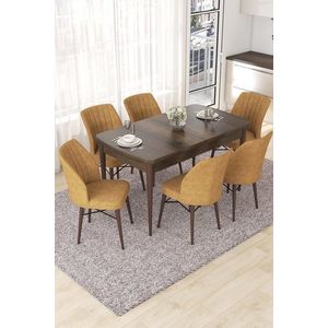 Extendable Dining Table & Chairs Set (7 Pieces) Nef - Baroque, Cappuccino obraz