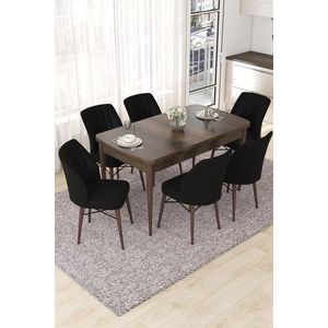 Extendable Dining Table & Chairs Set (7 Pieces) Nef - Baroque, Black obraz