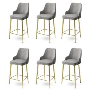Bar Stool Set (6 Pieces) Enox - Grey, Gold obraz