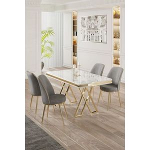 Dining Table & Chairs Set (5 Pieces) Vals - White, Gold, Grey obraz