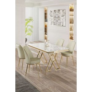 Dining Table & Chairs Set (5 Pieces) Vals - White, Gold, Cream obraz