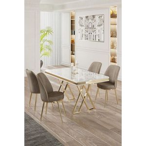 Dining Table & Chairs Set (5 Pieces) Vals - White, Gold, Cappuccino obraz