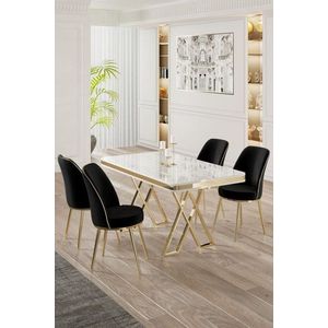 Dining Table & Chairs Set (5 Pieces) Vals - White, Gold, Black obraz