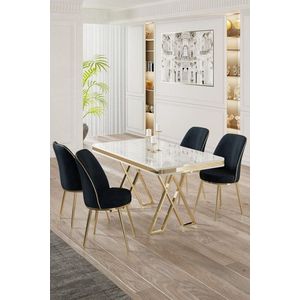 Dining Table & Chairs Set (5 Pieces) Vals - White, Gold, Anthracite obraz